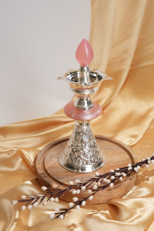 Silver-Plated Samai with Pink Resin β Pooja & Festive Decor