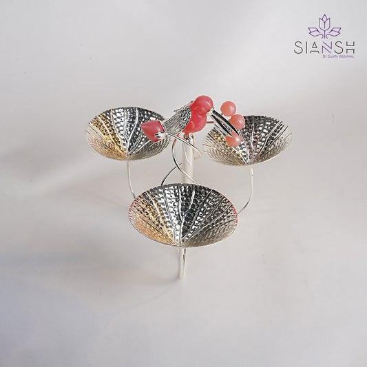 Exquisite Silver-Plated Toucan 3-Bowl Platter