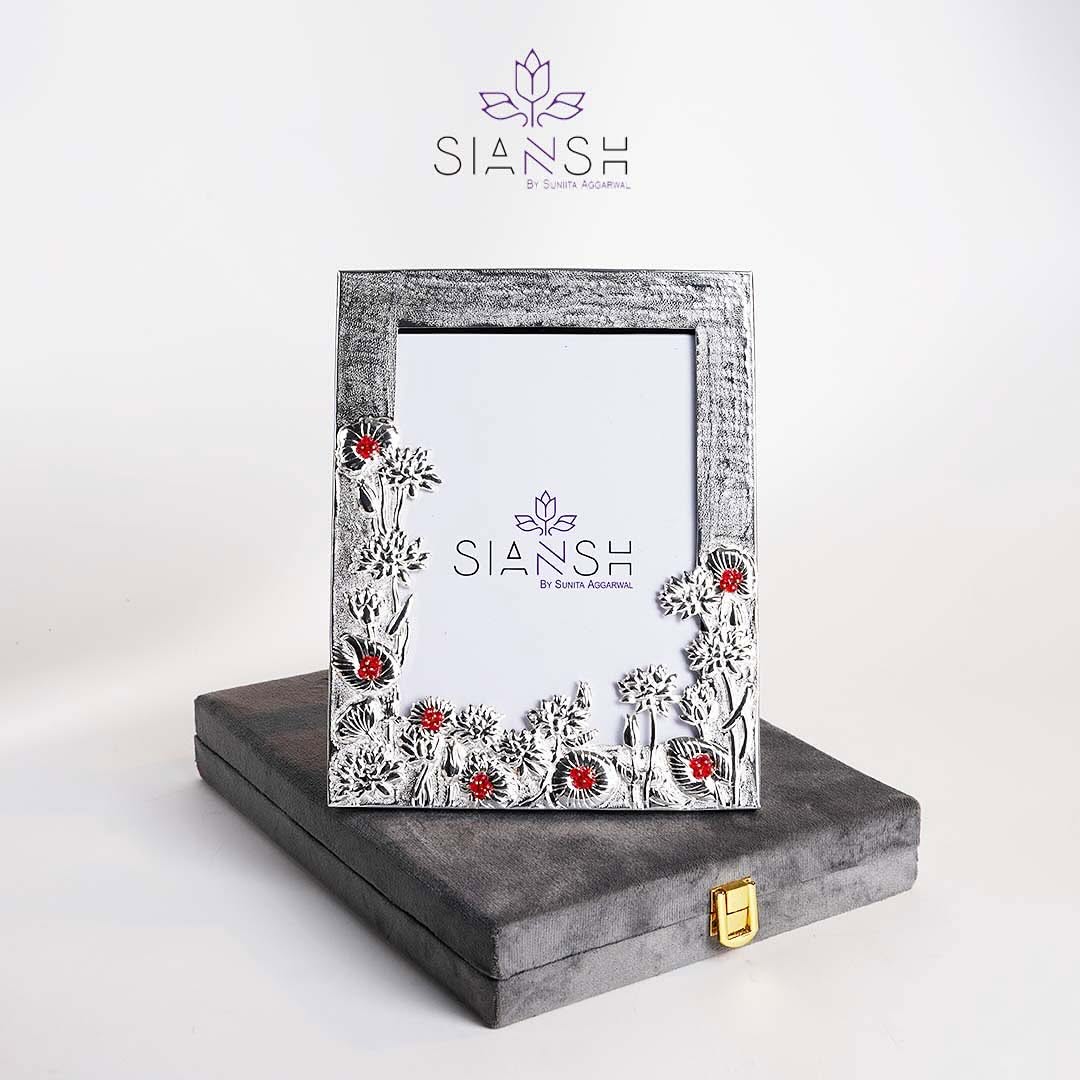 Silver Plated Photo Frame with Red Beads | Elegant Gifting by Siansh
