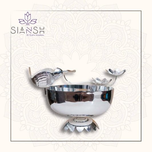 Bird & Flower Silver Plated Round Urli Bowl | Elegant Decor by Siansh