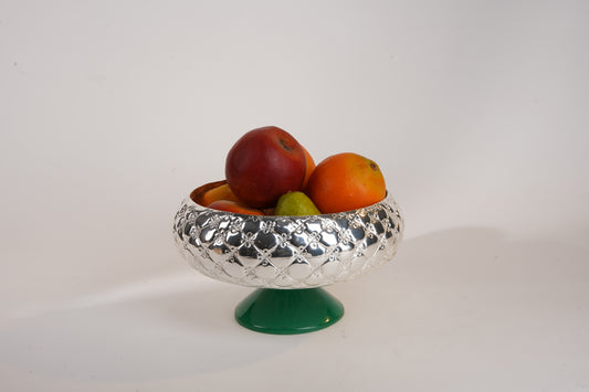 Cross Nakshi Silver-Plated Urli with Green Resin Base β Multipurpose Brass Bowl for DΓ©cor & Gifting | Swede Box Included