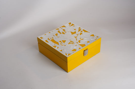 Premium Yellow Silver-Plated Brass Box – 8x8 Multipurpose Gifting Box with Decorative Lid | Swede Utility Packing