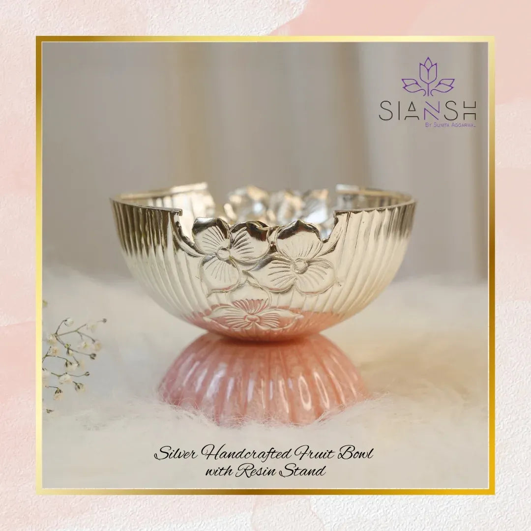 Silver Handcrafted Urli Bowl with Resin Stand – Multipurpose Decor for Mandir, Console & Wedding Gifting