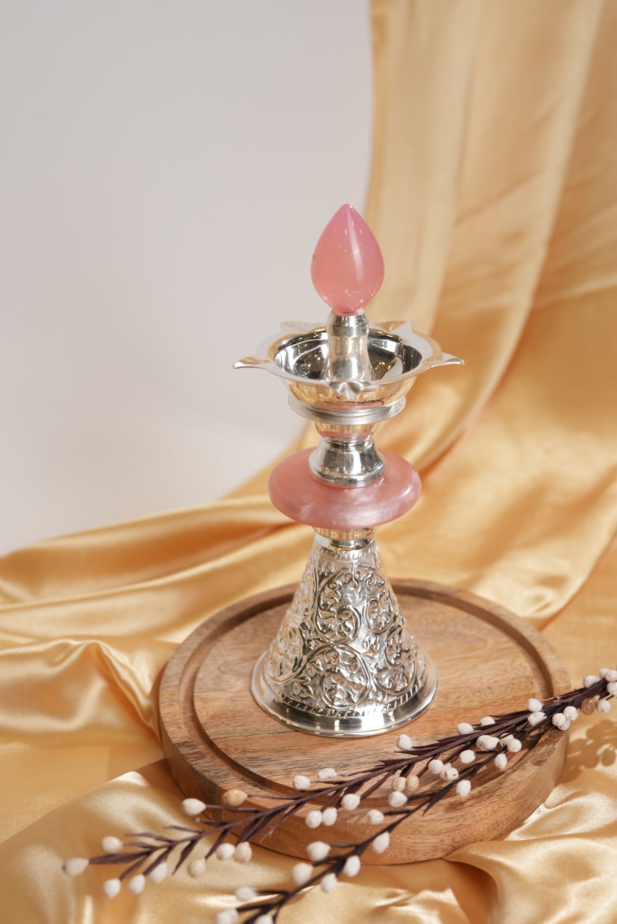 Silver-Plated Samai with Pink Resin – Pooja & Festive Decor