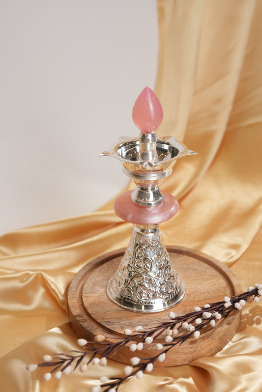 Silver-Plated Samai with Pink Resin – Pooja & Festive Decor