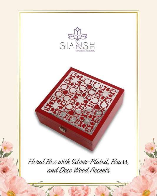 Intricately Etched Silver Plated Flower Box | 8x8 Decorative Multipurpose Gift Box