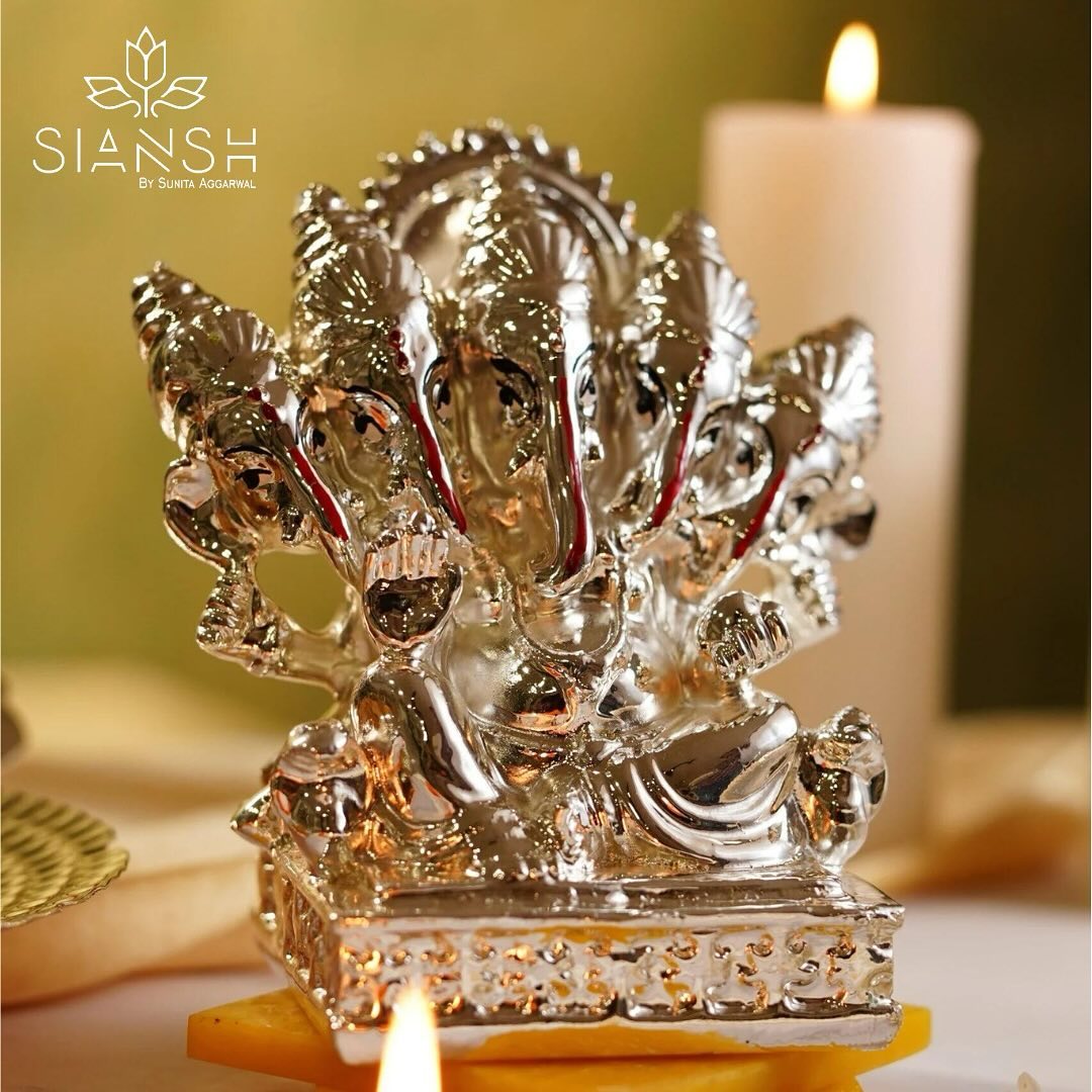 Silver-Plated Panchmukhi Ganesha Idol – Divine Resin Figurine for Décor, Worship & Gifting | Swede Box Included