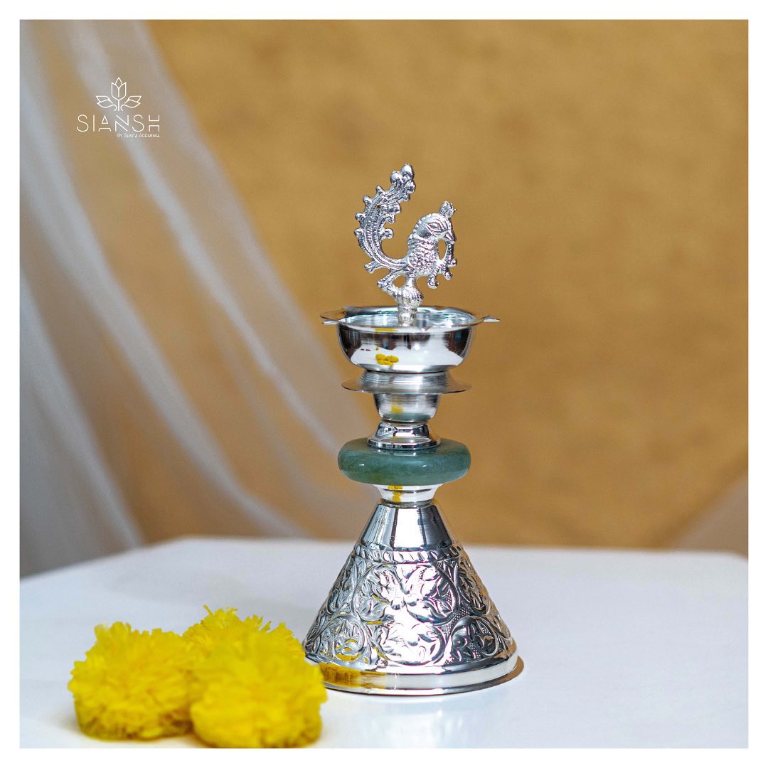 Regal Silver-Plated Samai with Peacock Motif – Handcrafted Elegance for Décor & Gifting
