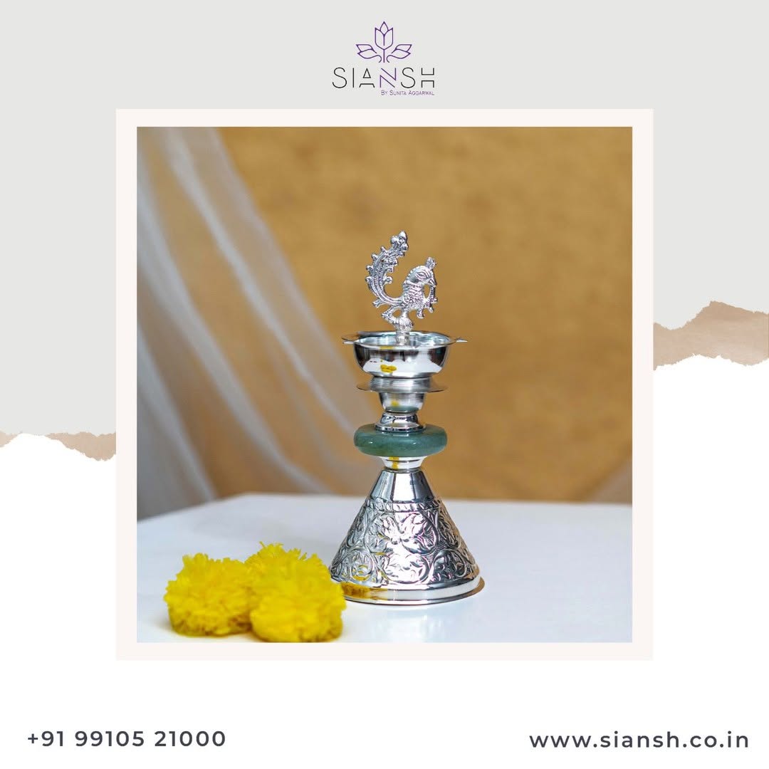 Regal Silver-Plated Samai with Peacock Motif – Handcrafted Elegance for Décor & Gifting