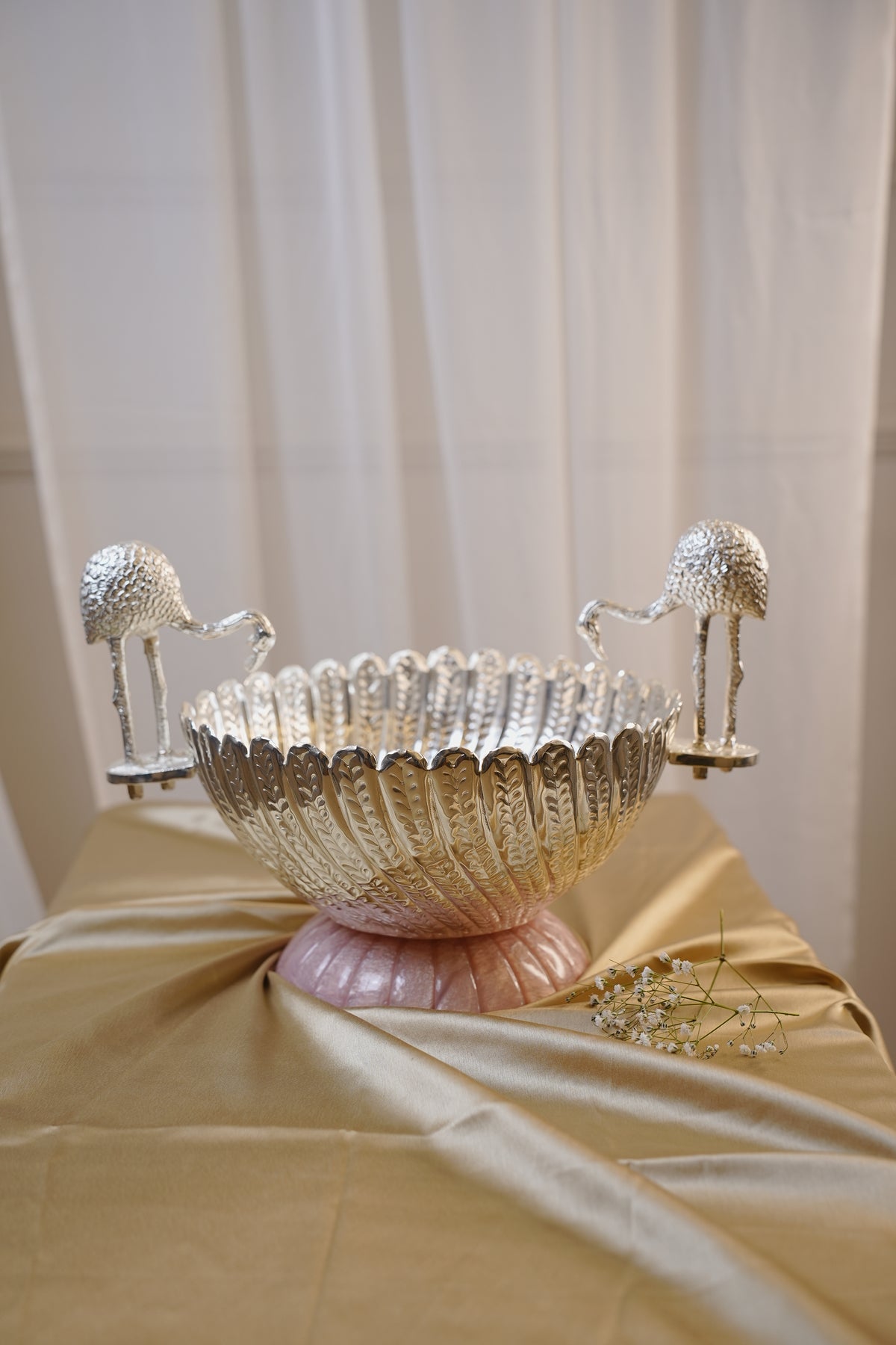 Silver Plated Flamingo Urli Bowl – Luxury Centerpiece for Weddings & Festive Décor | Siansh