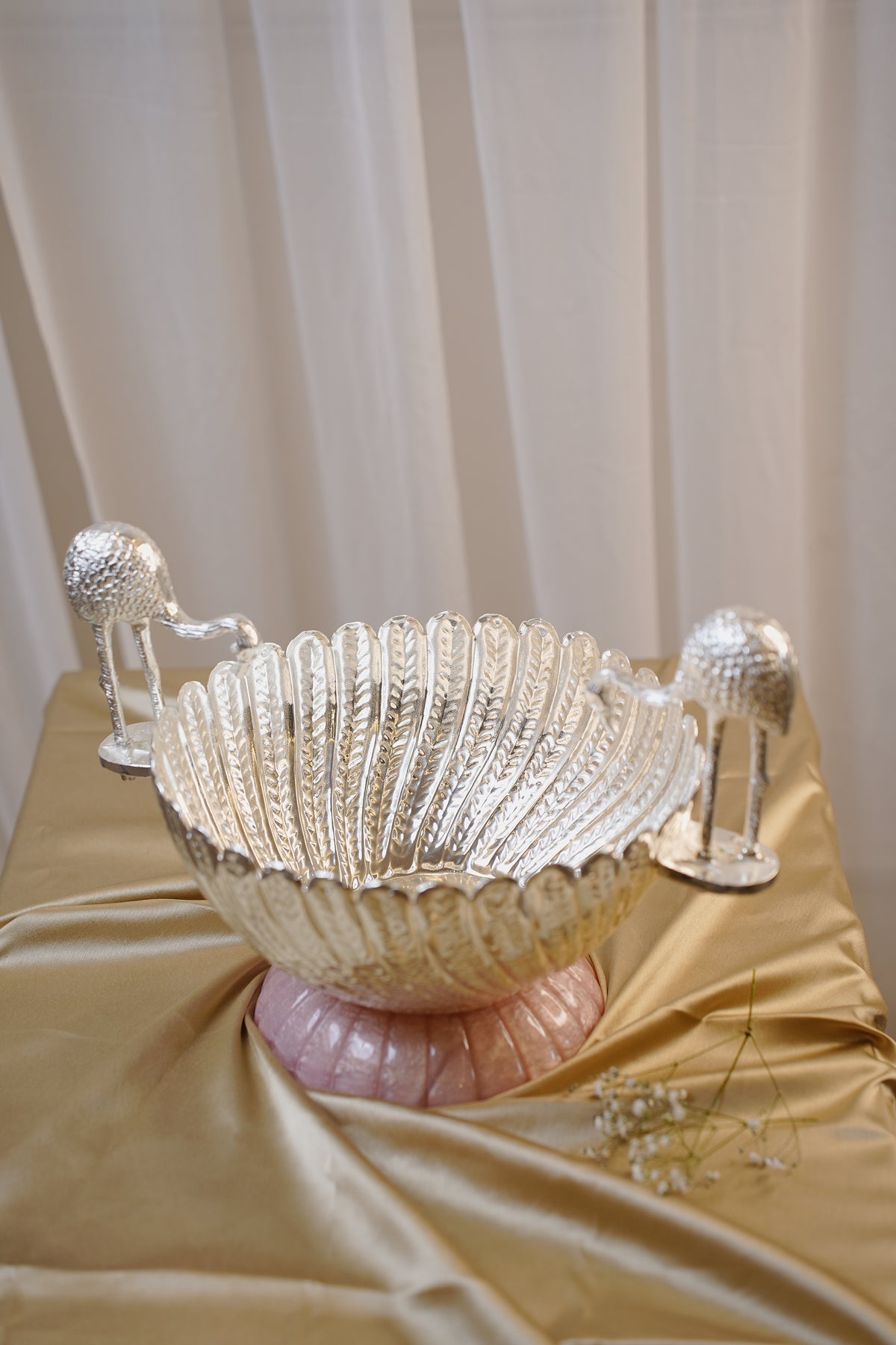 Silver Plated Flamingo Urli Bowl – Luxury Centerpiece for Weddings & Festive Décor | Siansh