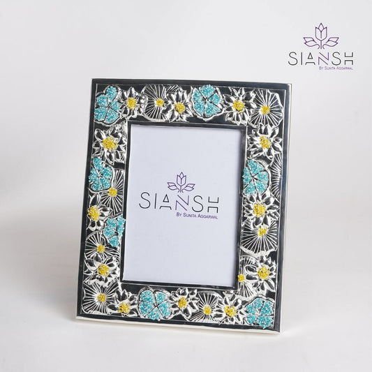Intricate Silver-Plated Photo Frame with Floral Detailing – 10x9 Brass Frame for Décor & Gifting | Swede Box Included