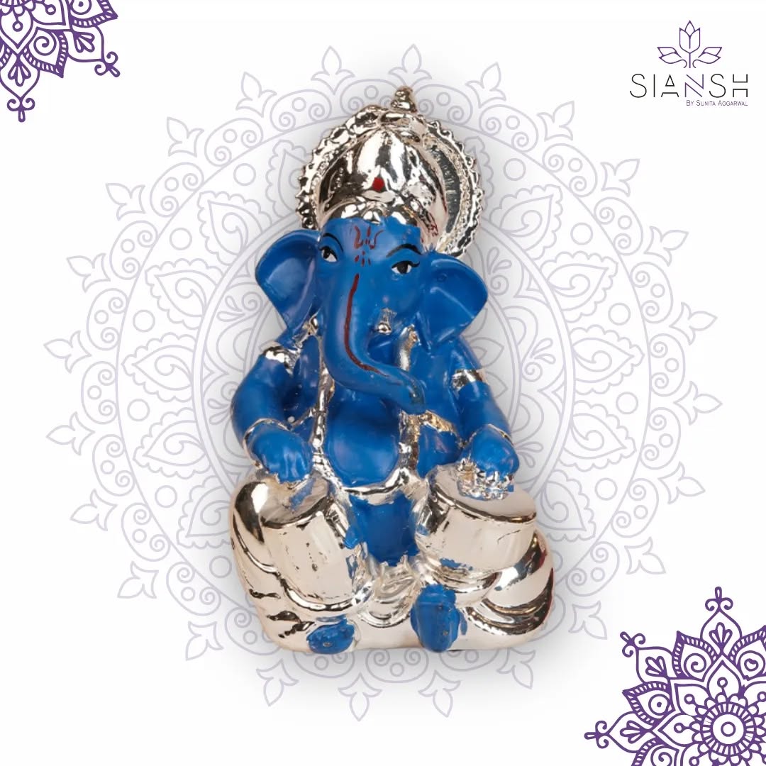 Silver-Plated Musical Ganesha Idol Set – Resin Figurines with Instruments | Ideal for Décor & Auspicious Gifting
