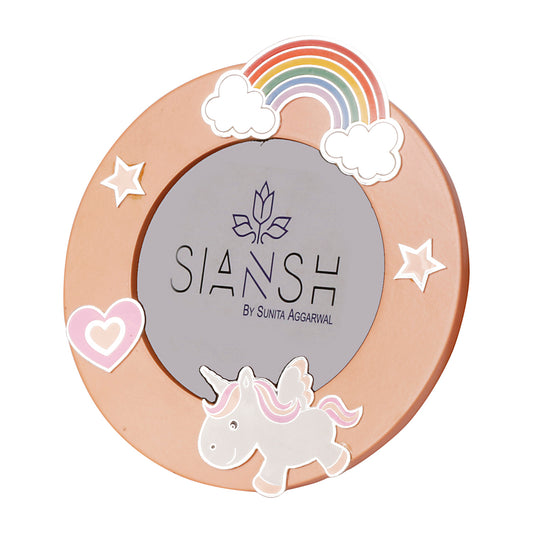 Pink Baby Photo Frame – Silver-Plated Round Brass Frame with Unicorn Design | Dia 6” | Ideal for Baby Showers & Gifting
