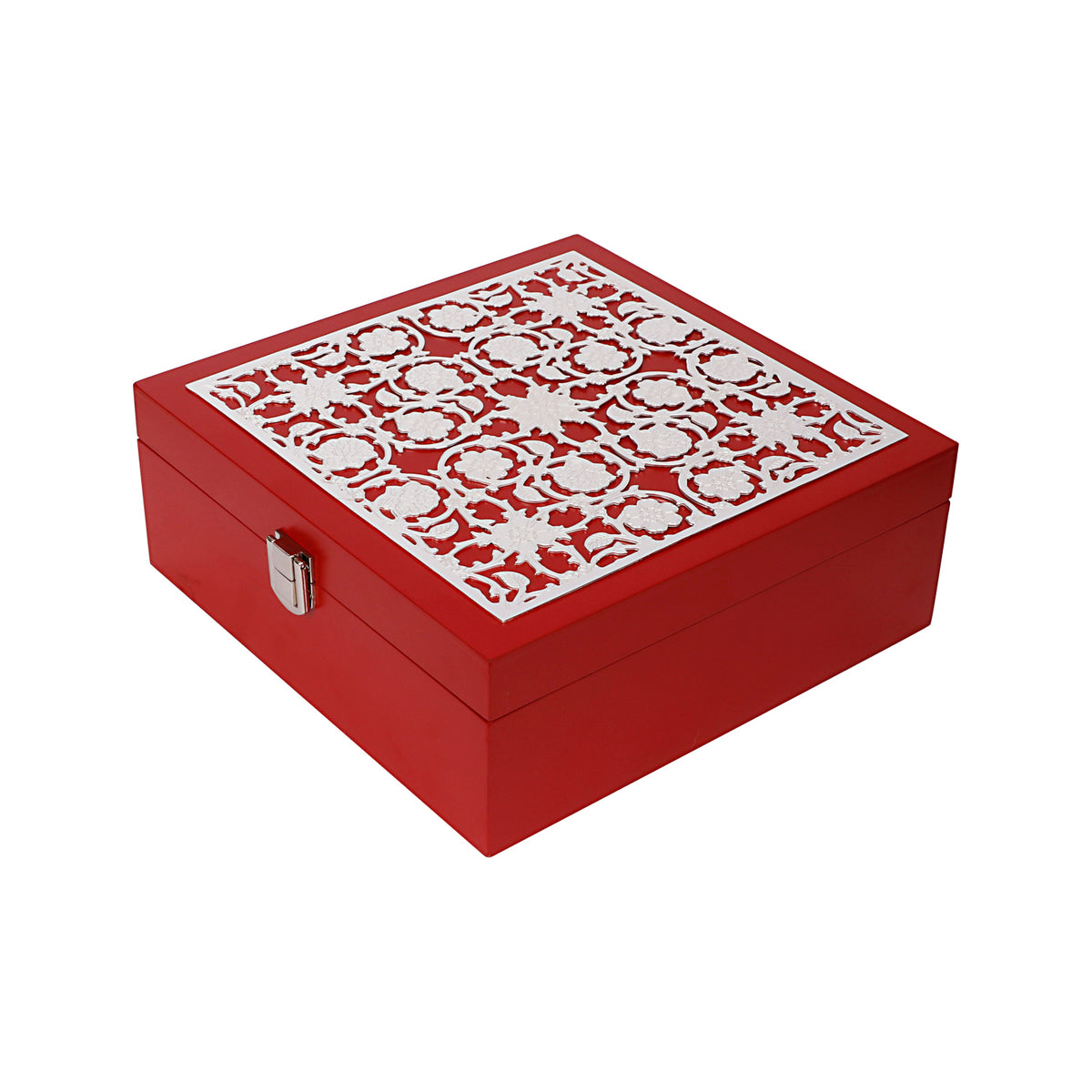 Intricately Etched Silver Plated Flower Box | 8x8 Decorative Multipurpose Gift Box