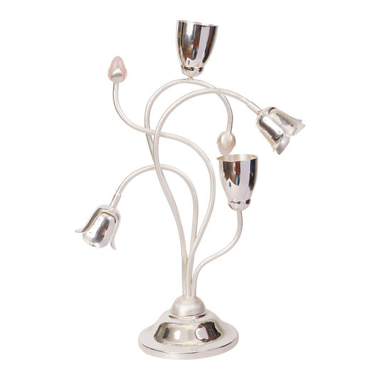 Silver Plated Bubbled Candle Stand | Artistic Console Decor by Siansh