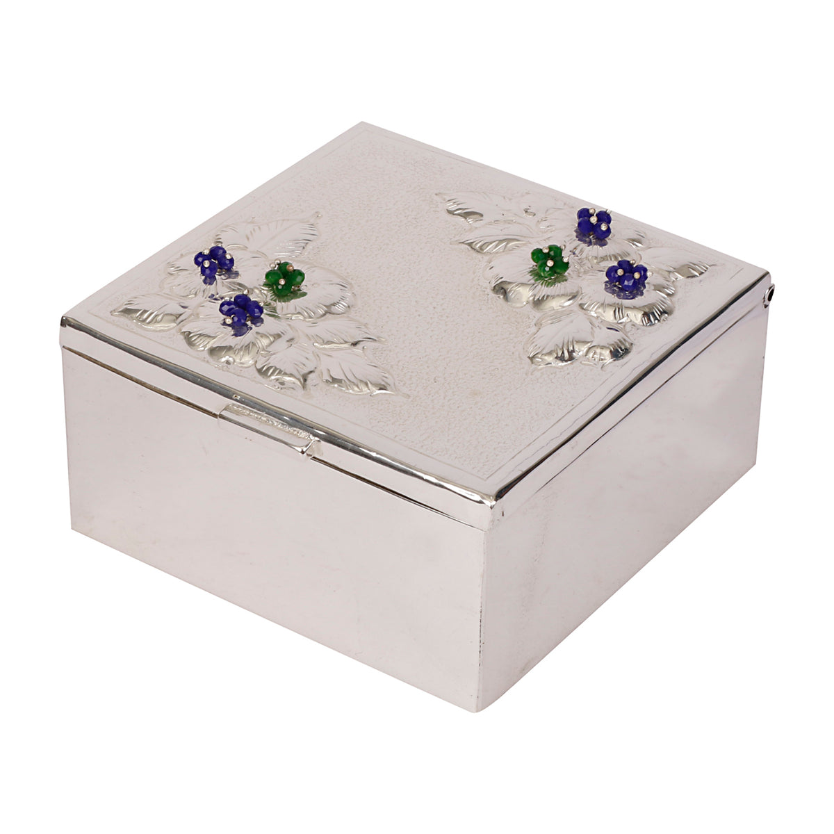 Square Silver-Plated Brass Box with Beaded Stonework – 10x9 | Luxury Gift Box in Swede Packaging