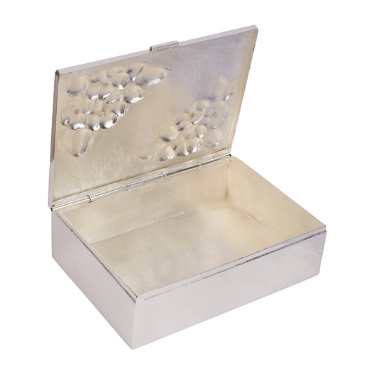 Silver Plated Rectangular Box with Stones | 10x9 Beaded Brass Gift Box by Siansh