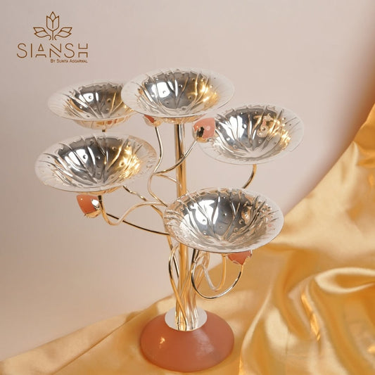 5-Bowl Silver-Plated Centre Table Décor – Artistic Brass & Resin Console Showpiece | Swede Box Included