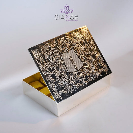 Silver-Plated Vishnu Tilak Box – 8x6 Full Brass Decorative Gift Box | Multipurpose Use with Swede Utility Packing