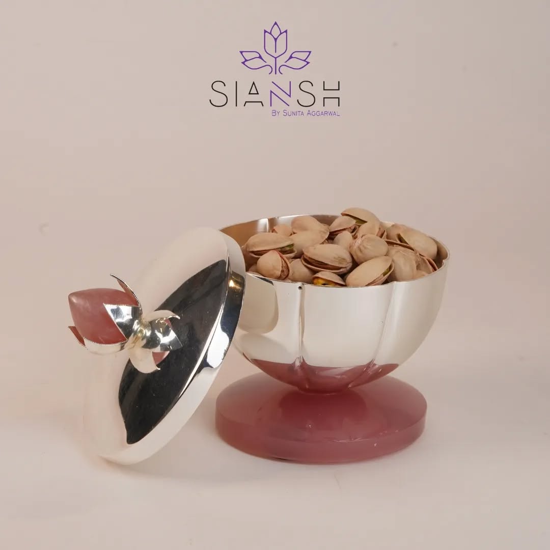 Silver Plated Round Bowl with Lid | Multipurpose Luxury Brass Bowl by Siansh