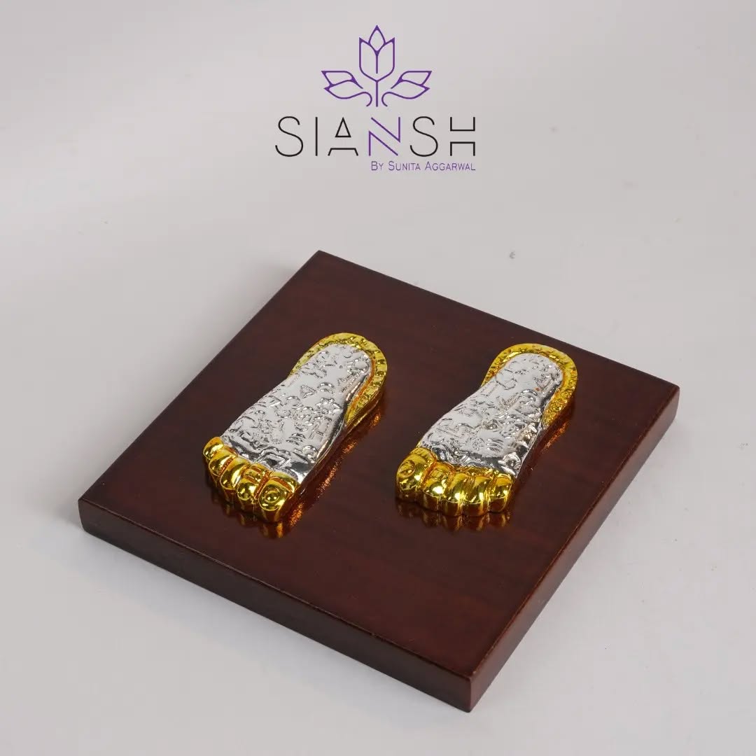 Silver-Plated Maha Laxmi Charan Paduka – Sacred Symbol of Prosperity | Ideal for Gifting & Pooja | Swede Box Included