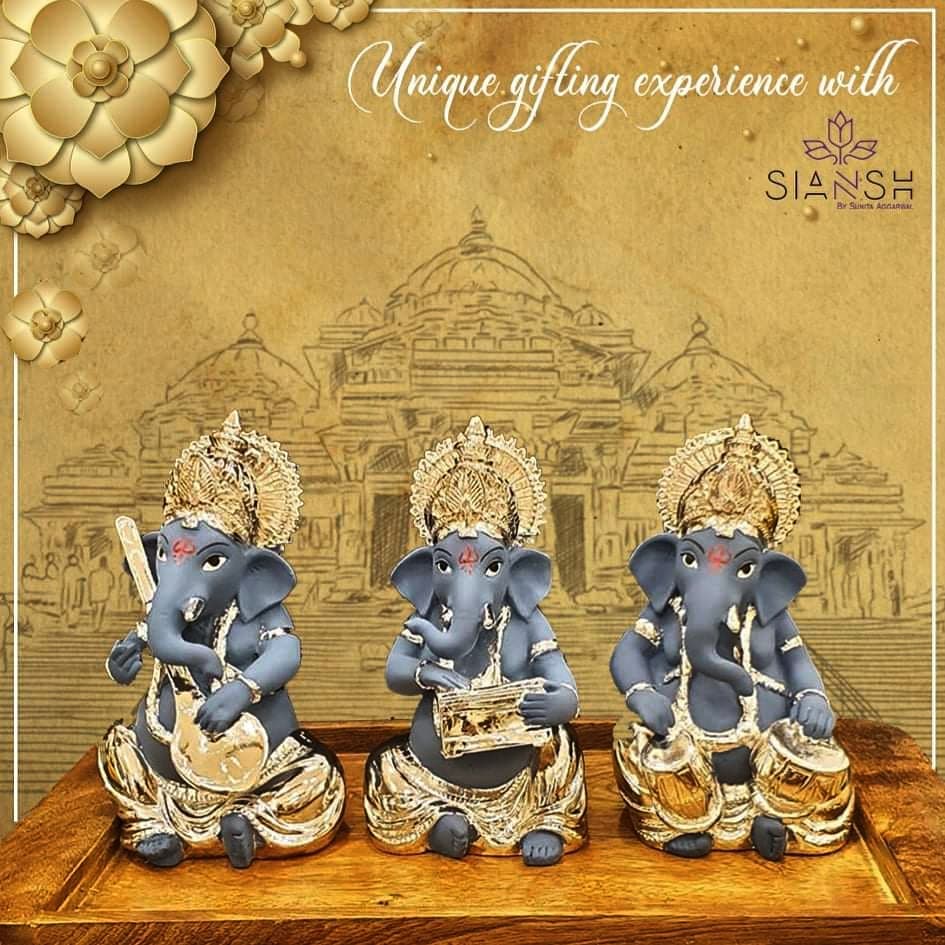 Silver-Plated Musical Ganesha Idol Set – Resin Figurines with Instruments | Ideal for Décor & Auspicious Gifting