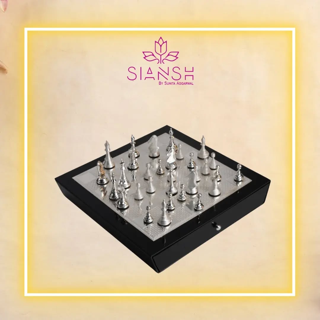 Luxury Silver-Plated Brass Chess Set – Decorative & Playable | Ideal for Gifting | Swede Utility Box Included