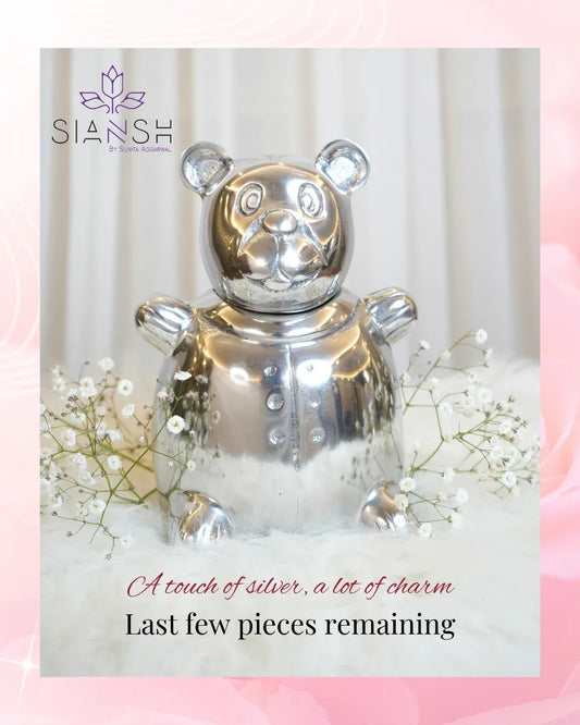 Silver-Plated Teddy Bear Candy Jar – Adorable Gifting Jar for Baby Showers, Birthdays & Announcements