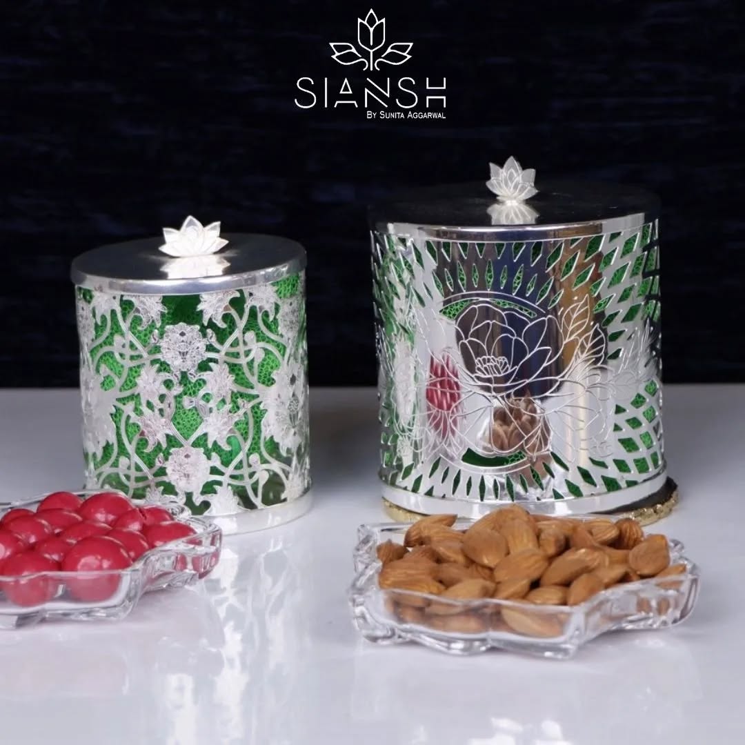 Silver Plated Brass Container with Lid | Elegant Storage & Gifting Jar by Siansh