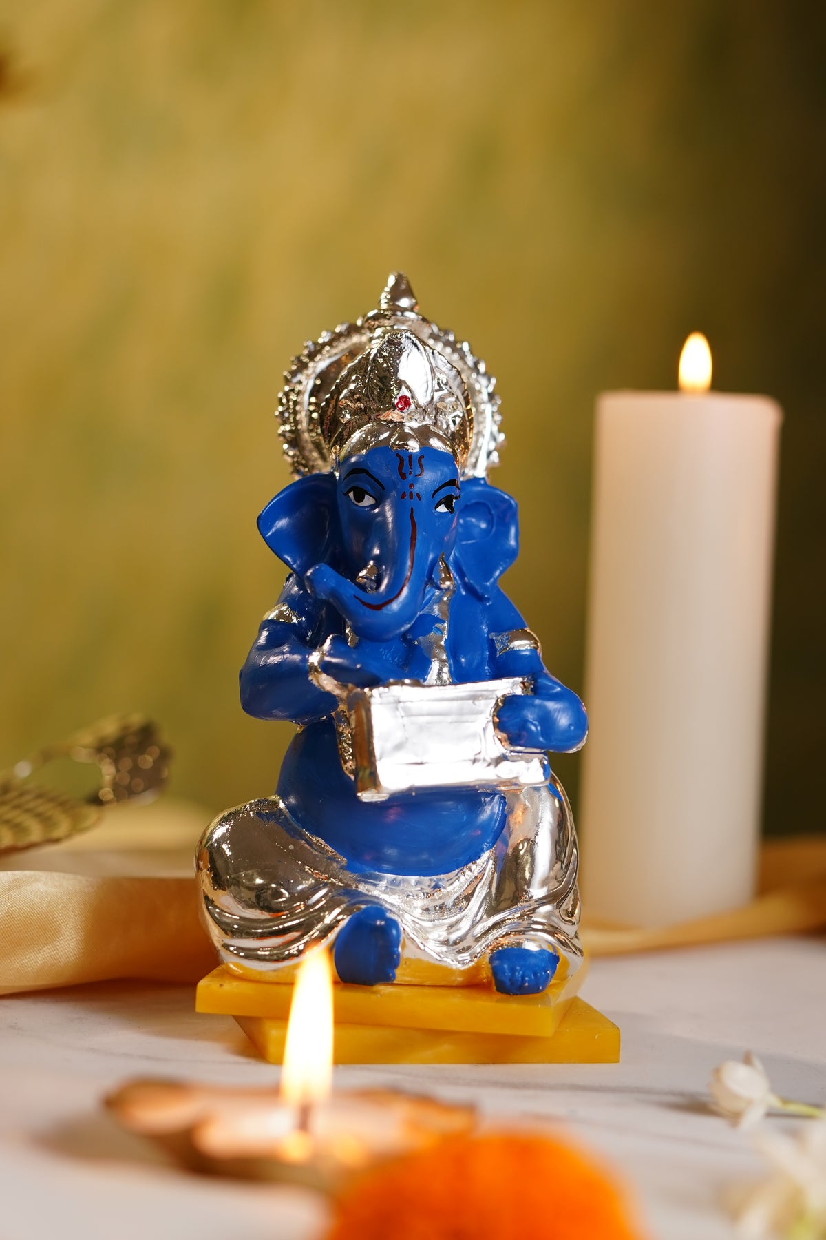 Silver-Plated Musical Ganesha Idol Set – Resin Figurines with Instruments | Ideal for Décor & Auspicious Gifting