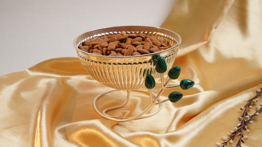 Silver Plated Round Ribbed Wire Bowl with Green Resin Buds | Multipurpose Luxury Bowl by Siansh