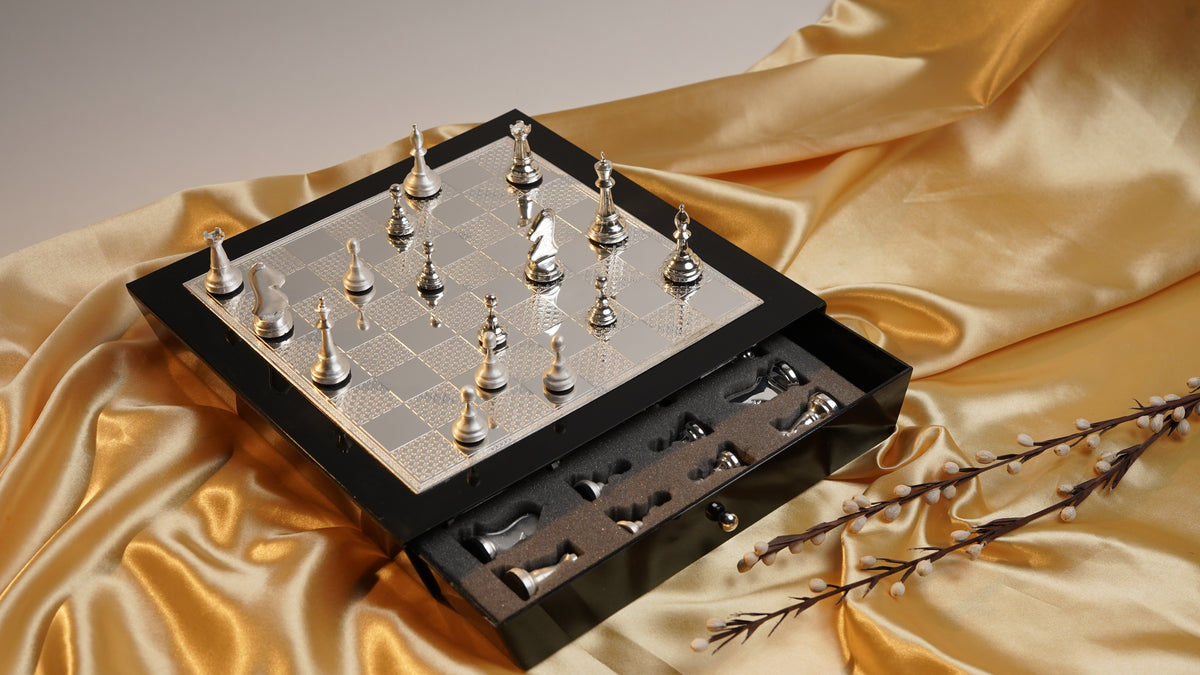 Luxury Silver-Plated Brass Chess Set – Decorative & Playable | Ideal for Gifting | Swede Utility Box Included
