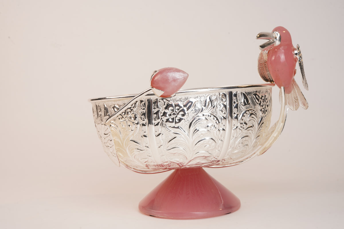 Toucan Bird Silver-Plated Round Bowl – Brass & Resin Base | Premium Décor & Gifting Bowl