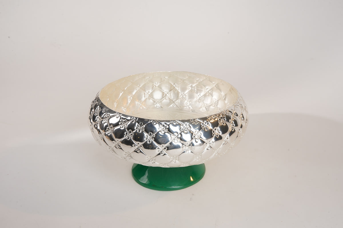 Cross Nakshi Silver-Plated Urli with Green Resin Base – Multipurpose Brass Bowl for Décor & Gifting | Swede Box Included