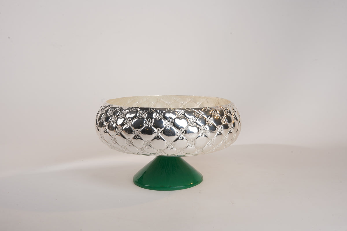 Cross Nakshi Silver-Plated Urli with Green Resin Base – Multipurpose Brass Bowl for Décor & Gifting | Swede Box Included