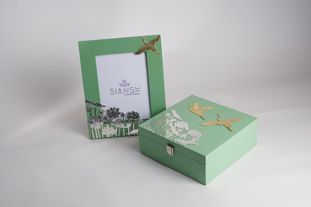 Silver Plated Bird Box with Gold & Silver Etching | 8x8 Multi-Purpose Decorative Box