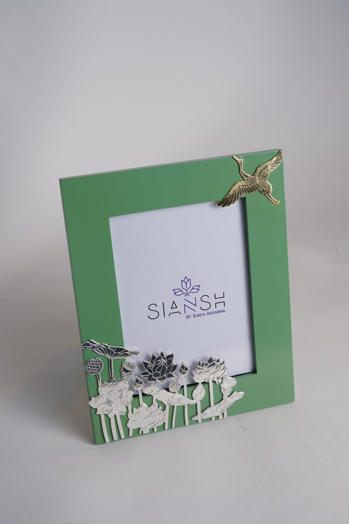Silver & Gold Etched Bird Photo Frame – 10x9 Decorative Brass Frame with Lotus Motif | Swede Box Packing