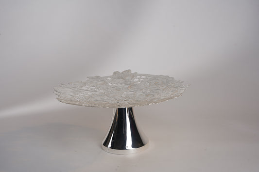 Intricate Silver-Plated Nakshi Platter with Green Base – Multipurpose Brass Plate for Gifting & Festive Serving