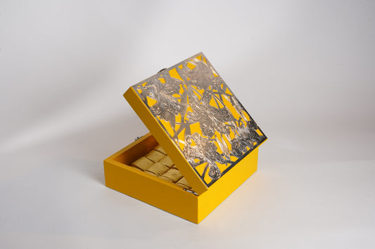 Premium Yellow Silver-Plated Brass Box – 8x8 Multipurpose Gifting Box with Decorative Lid | Swede Utility Packing