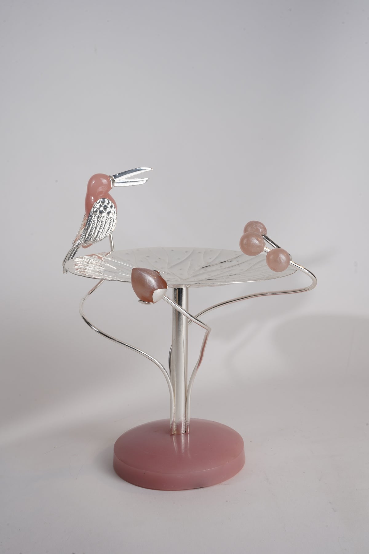 Toucan Bird Silver-Plated Lotus Platter – Standing Brass & Resin Dessert Stand | Ideal for Festive Gifting & Décor