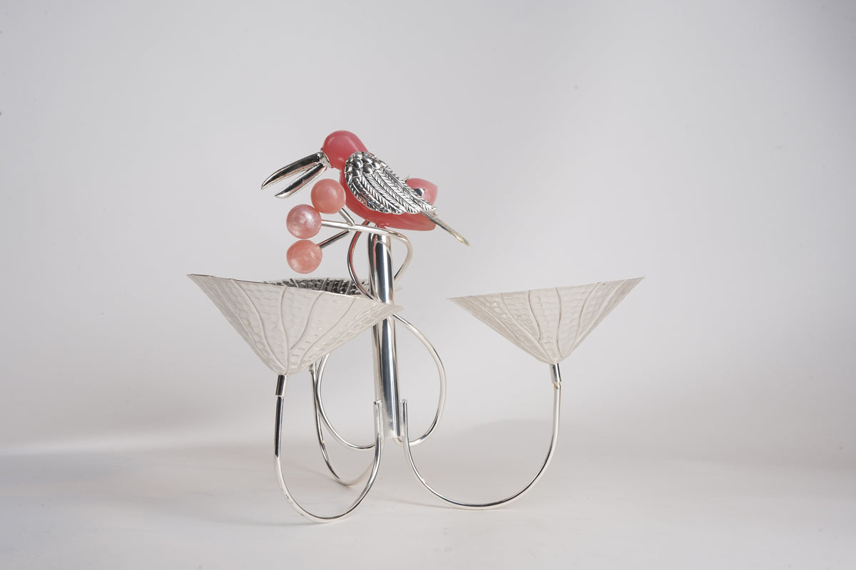 Exquisite Silver-Plated Toucan 3-Bowl Platter