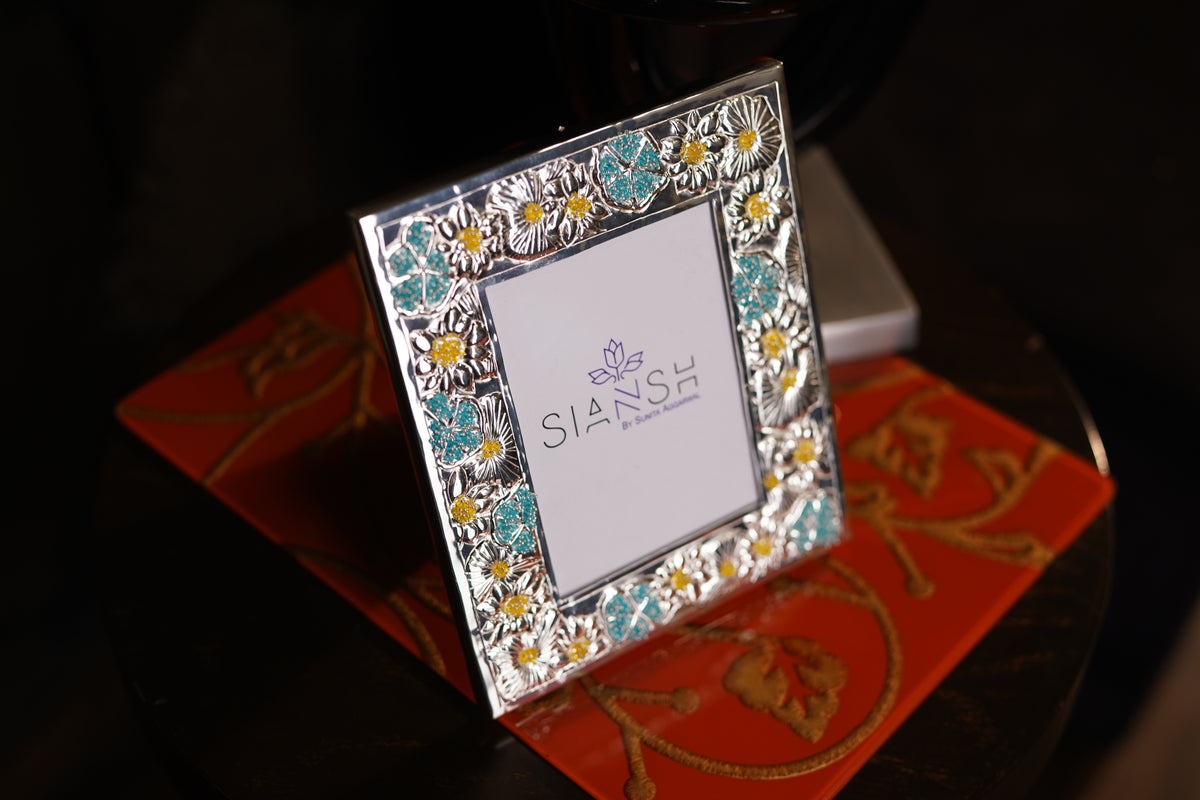 Intricate Silver-Plated Photo Frame with Floral Detailing – 10x9 Brass Frame for Décor & Gifting | Swede Box Included