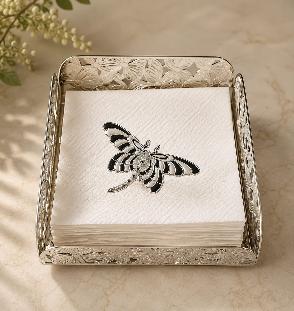 Silver Butterfly & Dragonfly Tissue Paper Holder