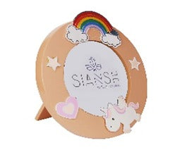 Pink Baby Photo Frame – Silver-Plated Round Brass Frame with Unicorn Design | Dia 6” | Ideal for Baby Showers & Gifting